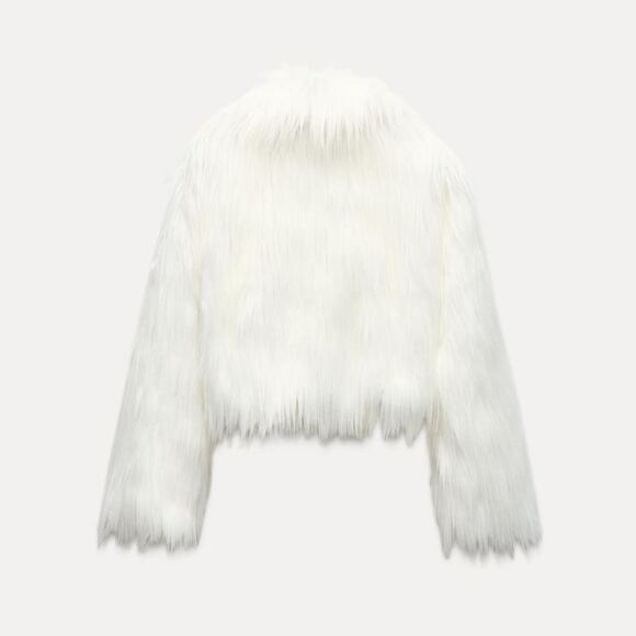 Zara FauxโFur Cardigan Lapel Collar Jacket White Nwt - Picture 4 of 16